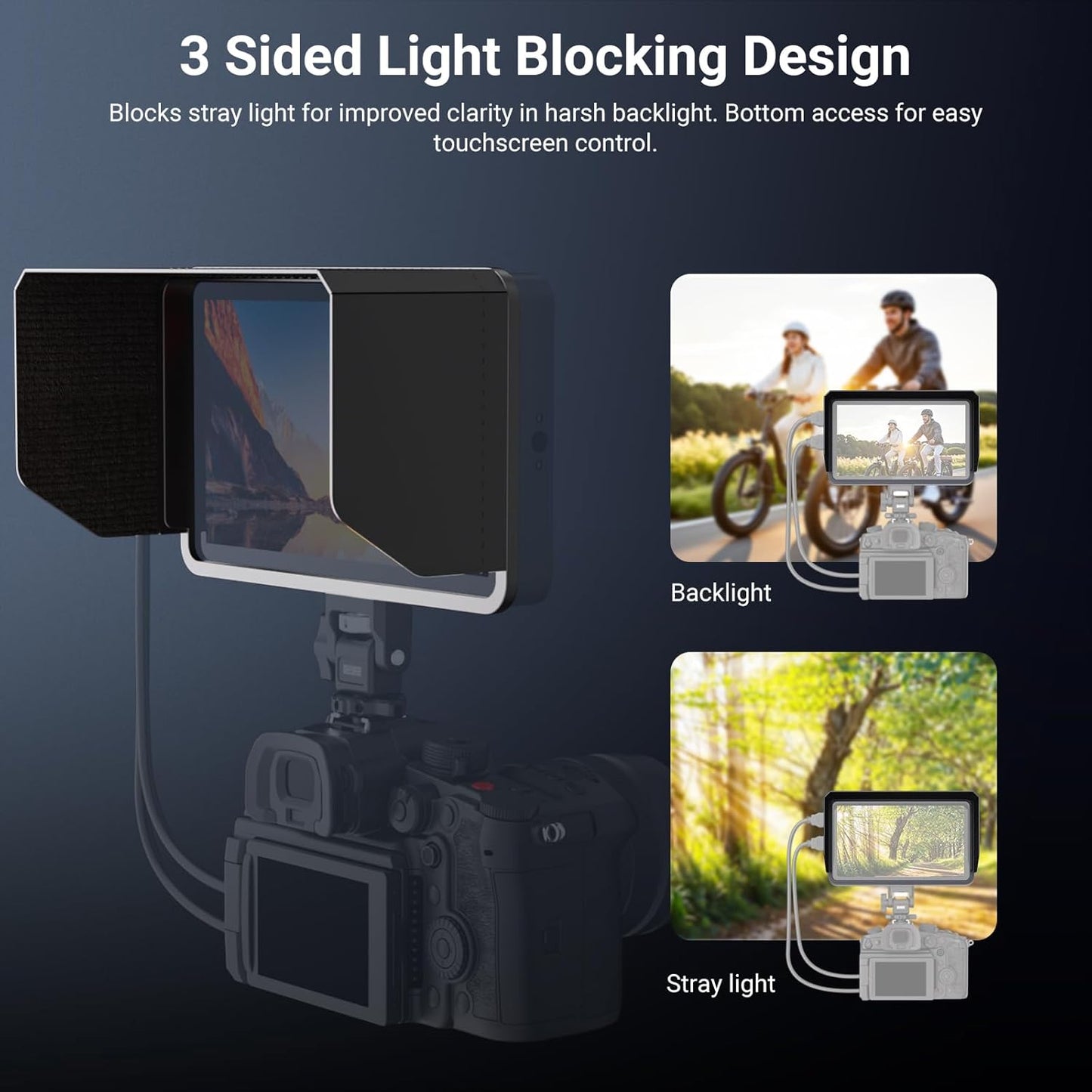 NEEWER Monitor Sunshade Hood Only for NEEWER F700U Camera Field Monitor, Three Sided Sun Hood & Formfitting Frame to Reduce Glare, Easy Button Access, Loop & Hook Quick Attachment, MA009