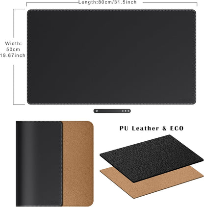 Mydours 40" x 20" Extra Large Desk Mat, PU Leather & Cork Desk Pad, Large XXL Desk Mouse Pad for Workstation, Office, Home, Computer Desk Mat with Keyboard & Mouse (Black)