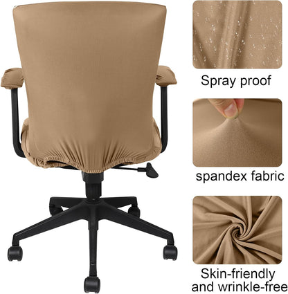 Tallew 4 Pcs Office Chair Covers Set Computer Universal Protective Stretchable Chair Seat Covers Desk Armrest Cover Pads Office Cushion Backrest for Rotating(Regular,Black)