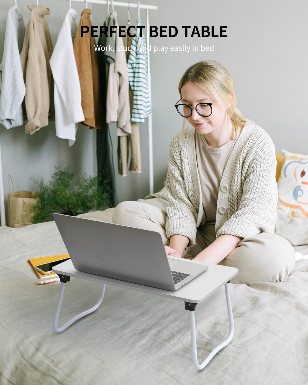 Ruxury Foldable Lap Desk Laptop Stand Bed Desk Table Tray, Breakfast Serving Tray, Portable & Lightweight Mini Table, Lap Tablet Desk for Sofa Couch Floor - Pink