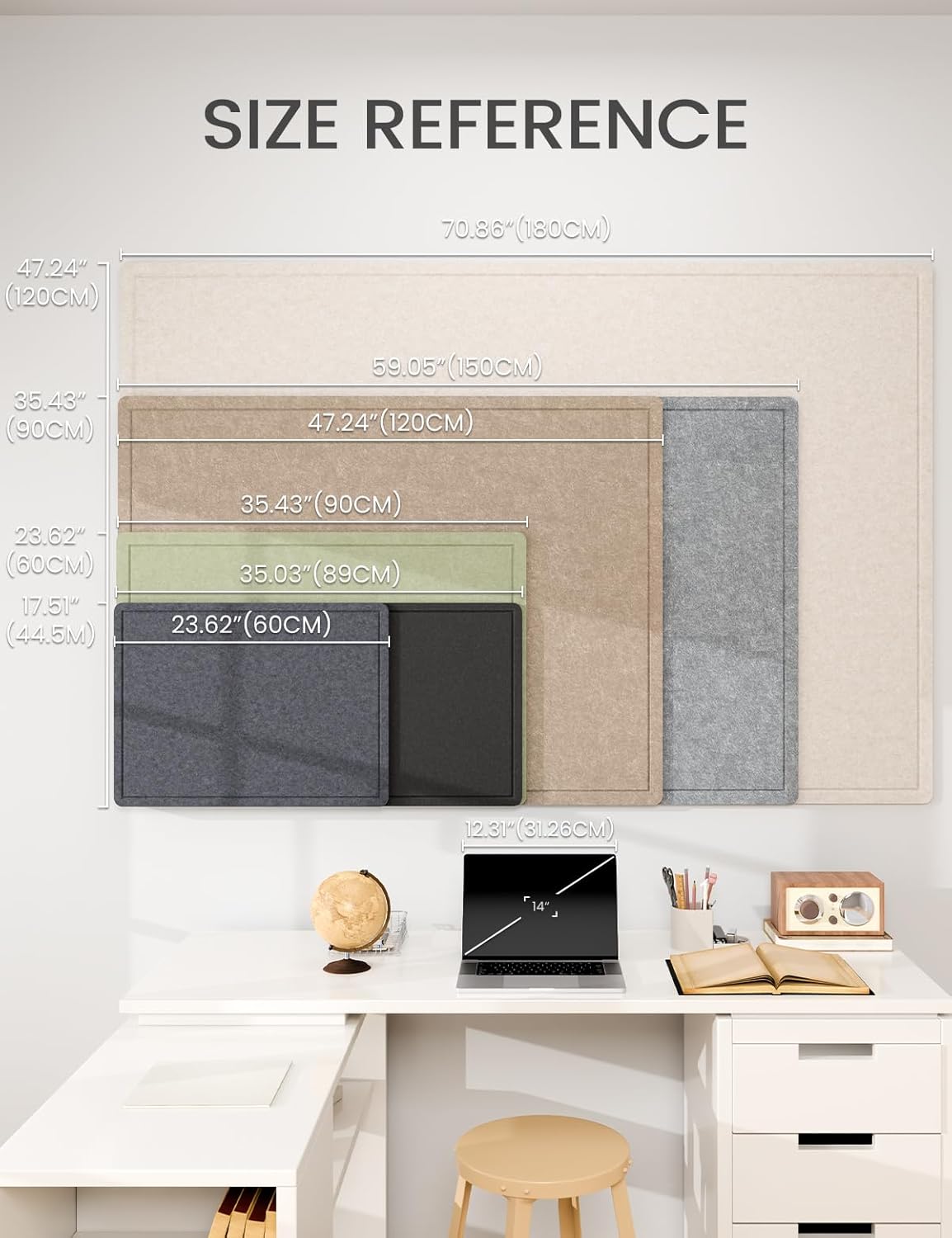 Fluxynara Bulletin Board, 23.6" x 17.5" Cork Board Alternative with 12 Safe Removable Adhesive Tabs, Foldable Felt Pin Board for Home Office, Classroom, Bedroom,Entryway for Walls—Sage