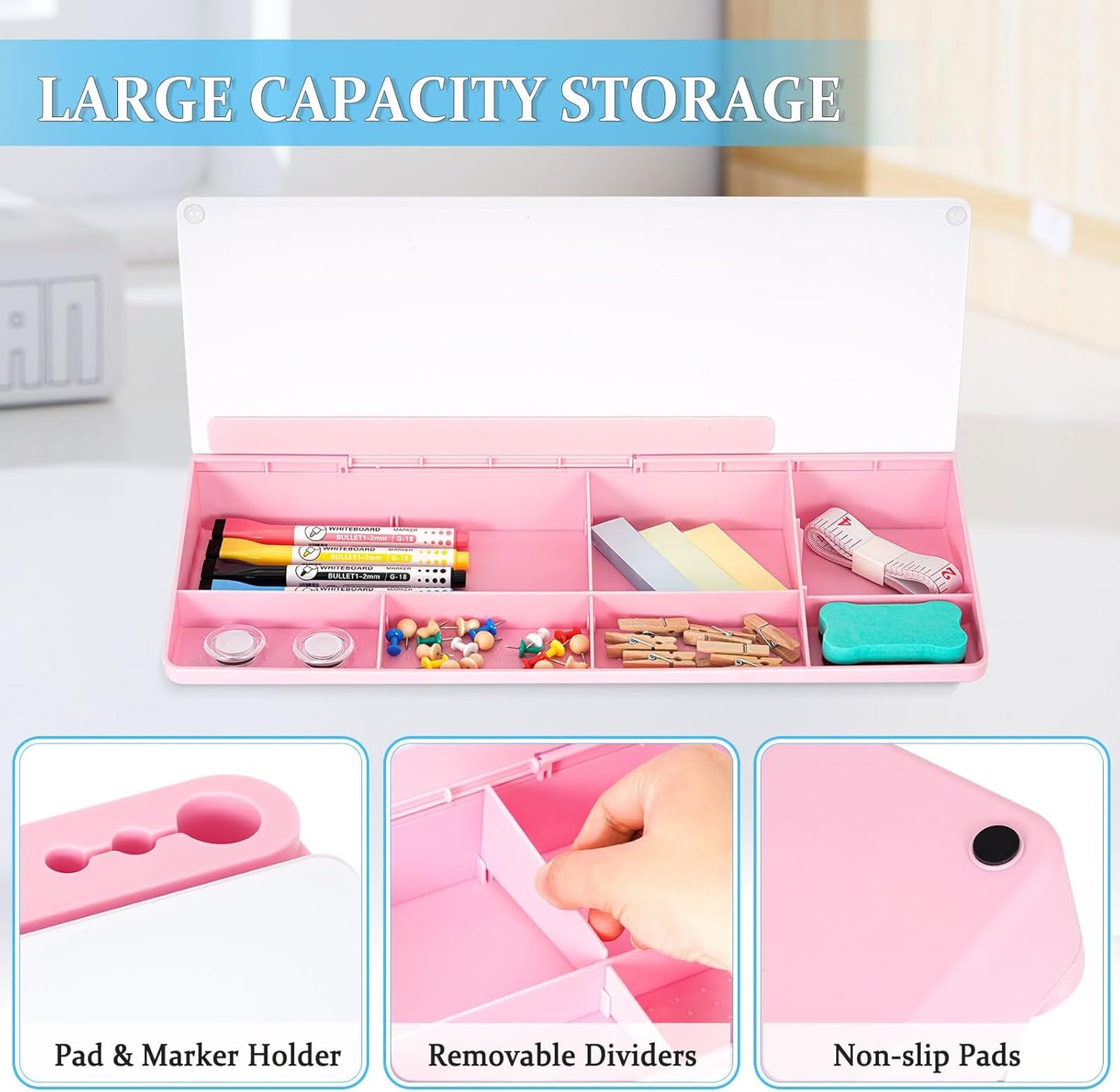 DOLLAR BOSS Glass Desk Whiteboard Calendar Small Dry Erase Board Desktop White Board with Storage Drawer Computer Keyboard Stand Desk Organizer, Colorful Weekly Calendar, Black