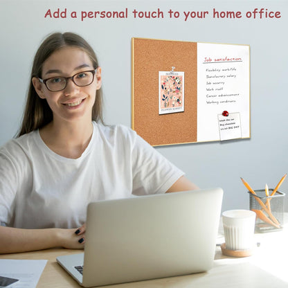 Okydoky Cork Board White Board Combo, Small Size 10.6" x 14.6" Magnetic Dry Erase Board/Bulletin Combination Board, Gold Aluminum Frame, for Home, Office, School(ZHBB-Gold-2737)