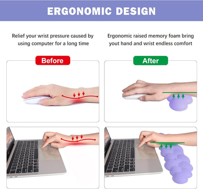 Keyboard Wrist Rest Pad Set, Leaf Shape PU Leather Memory Foam Wrist Cushion Support,Mouse Wrist Rest Pad,Non-Slip Wrist Support for Easy Typing Pain Relief, Green Leaf