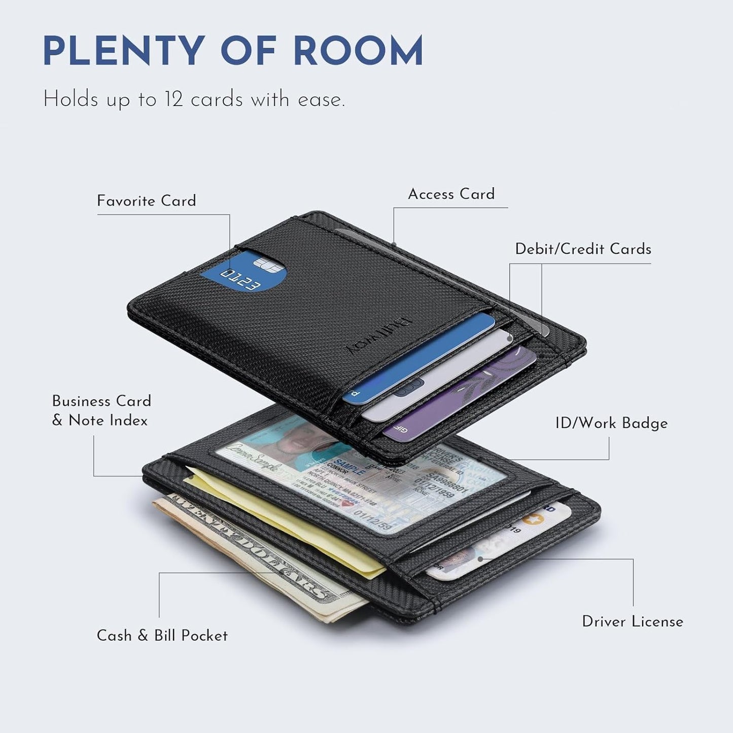 Buffway Slim Minimalist Front Pocket RFID Blocking Leather Wallets for Men and Women - Carbon Fiber Black - Colors B