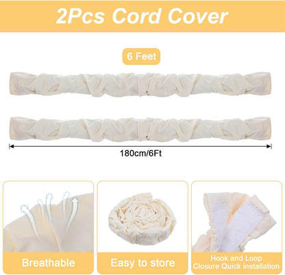 2 Pcs Fabric Cord Cover, 6 Feet Chandelier Chain Cover for Lighting Wires and Lamps, Easy Install Cable Management Solution, Beige
