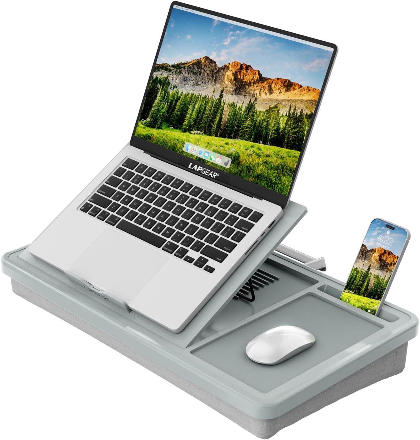 LAPGEAR Ergonomic Pro 2.0 Lap Desk with 9 Adjustable Heights, Built-in Mouse Pad & Phone Slot – Full Microbead Cushion, Storage Pocket – Fits Laptops up to 15.6" – Dusty Rose – Style No. 49504