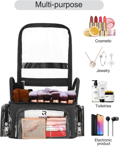 Makeup Brush Bag, Makeup Brush Holder Travel Stand-up Makeup Cup Large Makeup Brush Organizer Case Professional Cosmetic Bag Artist Storage Bag with Adjustable Divider (Large, Black)