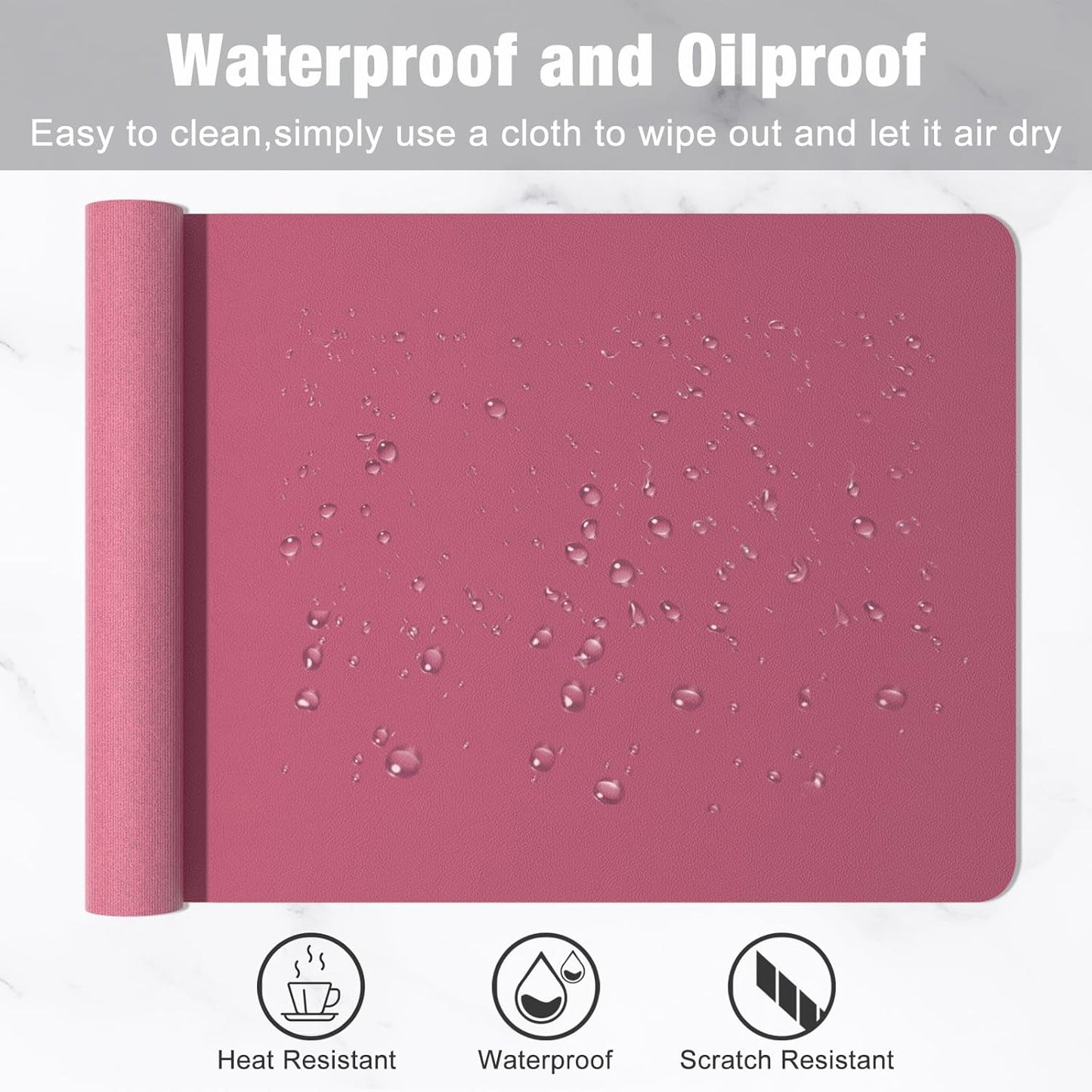 Hsurbtra Desk Pad, 23.6" x 13.8" PU Leather Desk Mat, M Extended Mouse Pad, Waterproof Desktop Blotter Protector, Non-Slip Ultra Thin Small Laptop Keyboard Writing Mat for Office Home, Pink