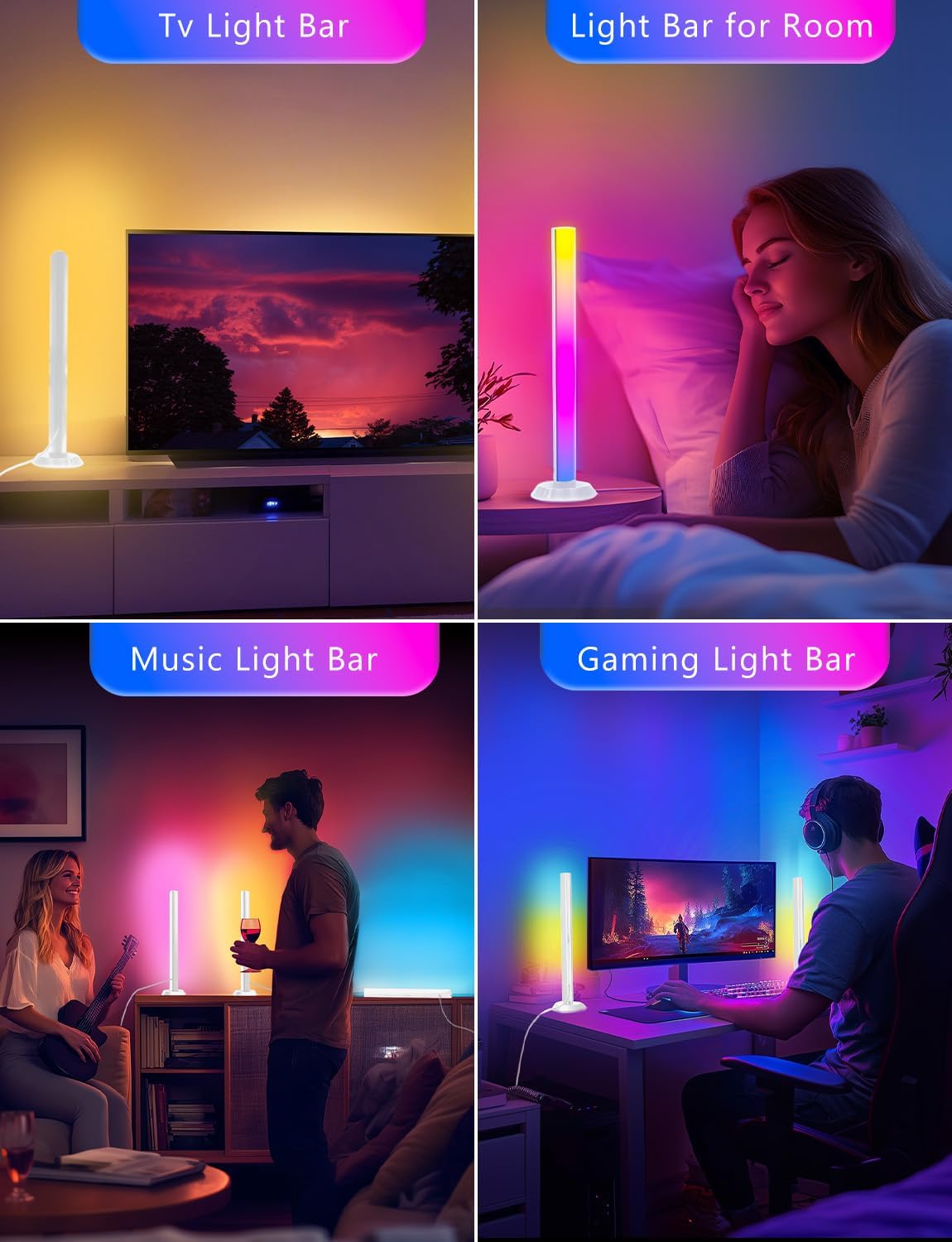 DAYBETTER Smart LED Light Bars, RGB Light Bar, 14 Inches TV Backlights with Scene and Music Modes, Smart Light Bars with Multiple Placement Options, Mood Lighting, PC Gaming Light Bar for Room Decor