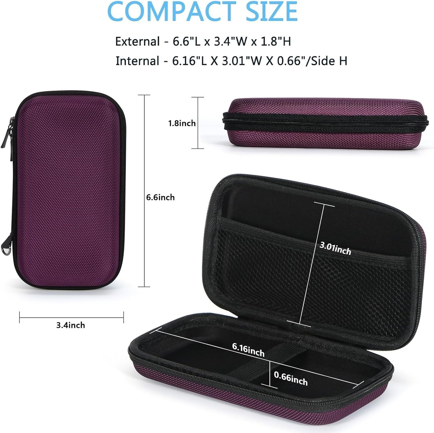 Portable Protection Hard EVA Case for External Battery, Cell Phone, GPS, Hard Drive, USB/Charging Cable, Small Carrying Bag Mesh Inner Pocket, Zipper Enclosure, Universal Travel Pouch Bag