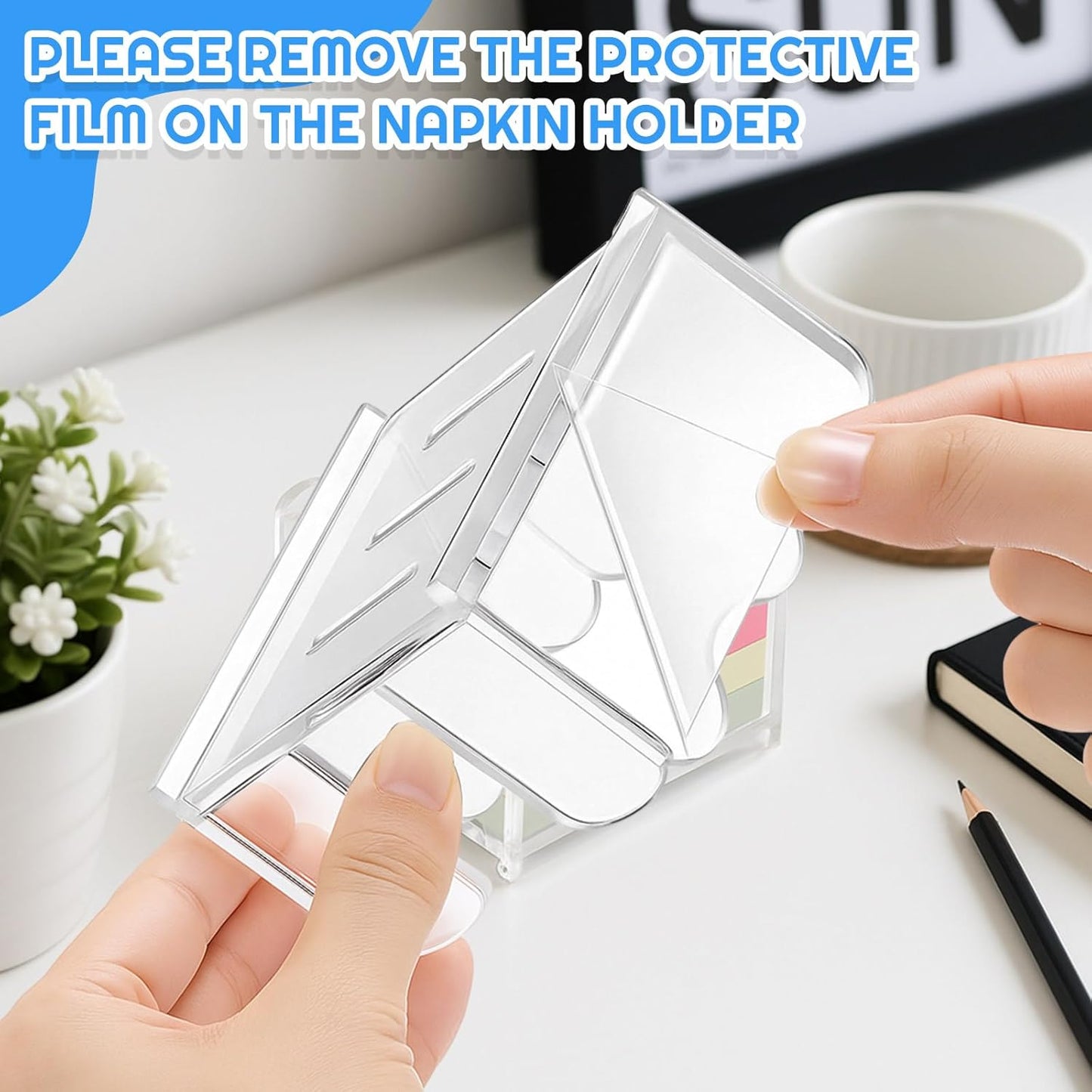 AceOrbit 1pc Scalloped Acrylic Sticky Note Holder, 3x3 Inch Clear Cute Notepad Holder Sticky Note Dispenser with Wave Design, Thick Acrylic Desk Organizer for Office, Home, Dorm, Classroom Desk