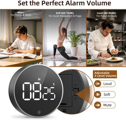 VOCOO Digital Kitchen Timer - Magnetic Countdown Countup Timer with Large LED Display Volume Adjustable, Easy for Cooking and for Seniors and Kids to Use (Space Grey)