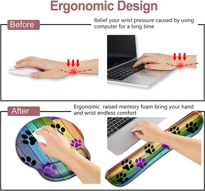 Mouse Pad with Wrist Support, Ergonomic Gel Mouse Pad Beautiful Flowers,Pink Hyacinths on Wood Panel，Non-Slip Durable, Memory Foam Keyboard Wrist Rest, Suitable for Office Typing Games