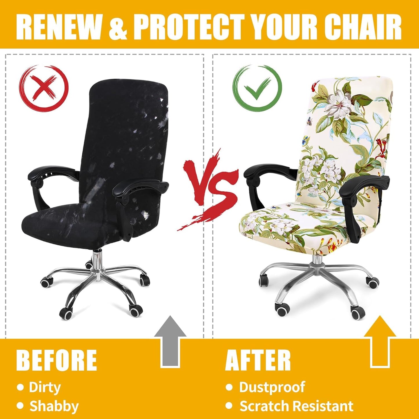 Smiry Stretch Printed Office Chair Armrest Covers, 2 Pcs Soft Fit Removable Washable Computer Desk Chair Arm Covers Protector, Black
