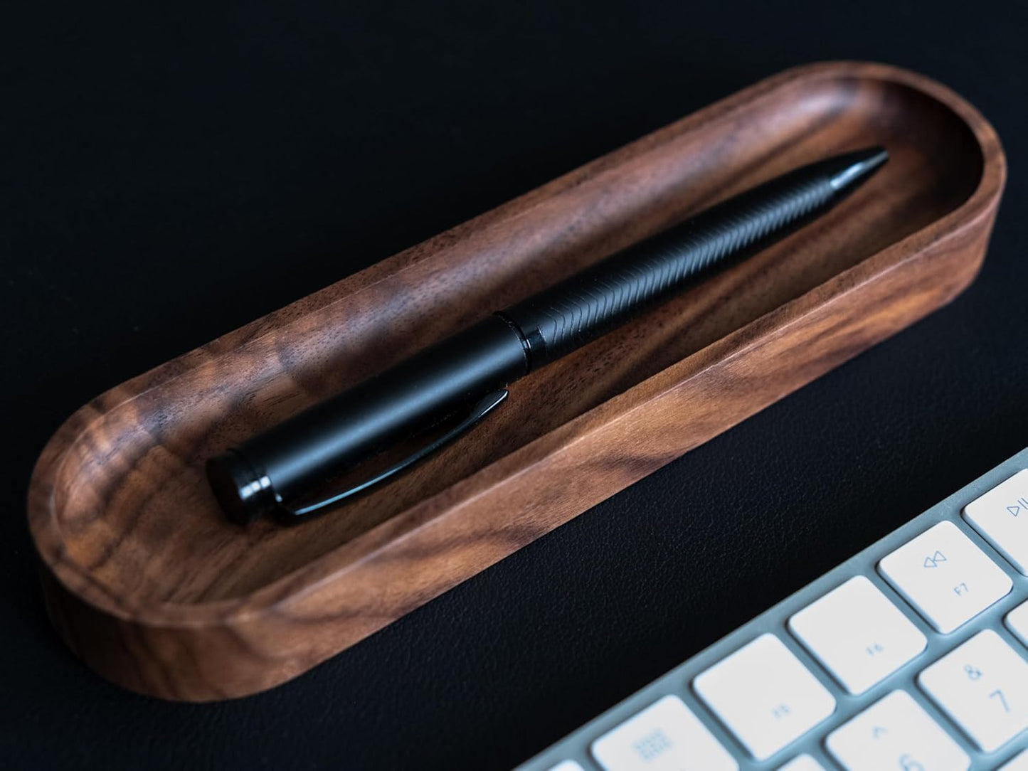 Walnut Wood Pen Tray, Minimalist Oval Wooden Pencil Holder, Office Desk Organizer, Writing Instrument Rest, Work Student Teacher Gift