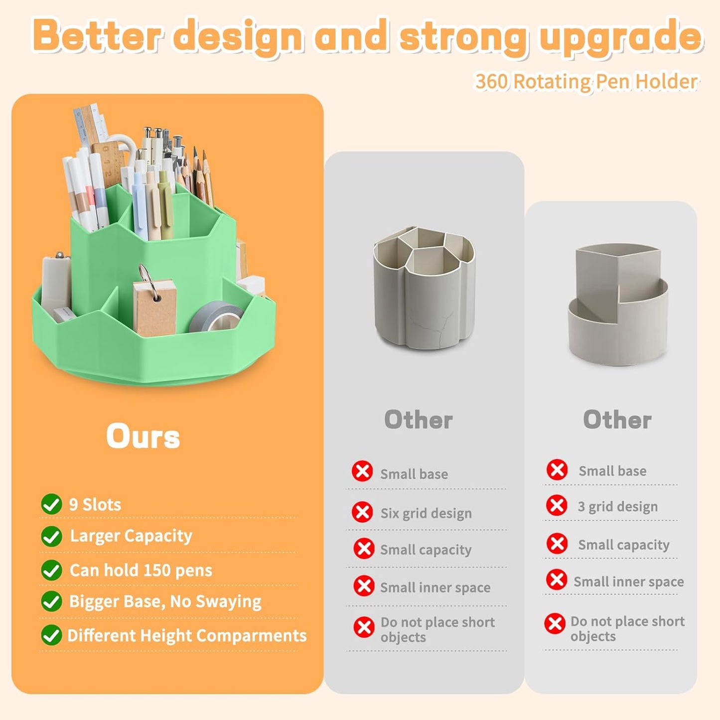 Cayxenful Pencil Pen Holder for Desk,9 Slots 360 Degree Rotating Desk Organizers,Desktop Storage Stationery Supplies Organizer, Cute Pencil Cup Pot For Office, School, Home(Black)