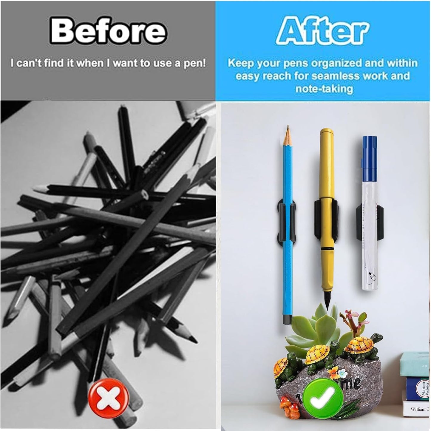 6 Pack Adhesive Pencil Holders for Desk, Silicone Pencil Holder for Classroom, Flexible Pen Holder for Clipboard Stylus Organizer Marker Holder for School Accessories, Teacher Office Supplies (Black)