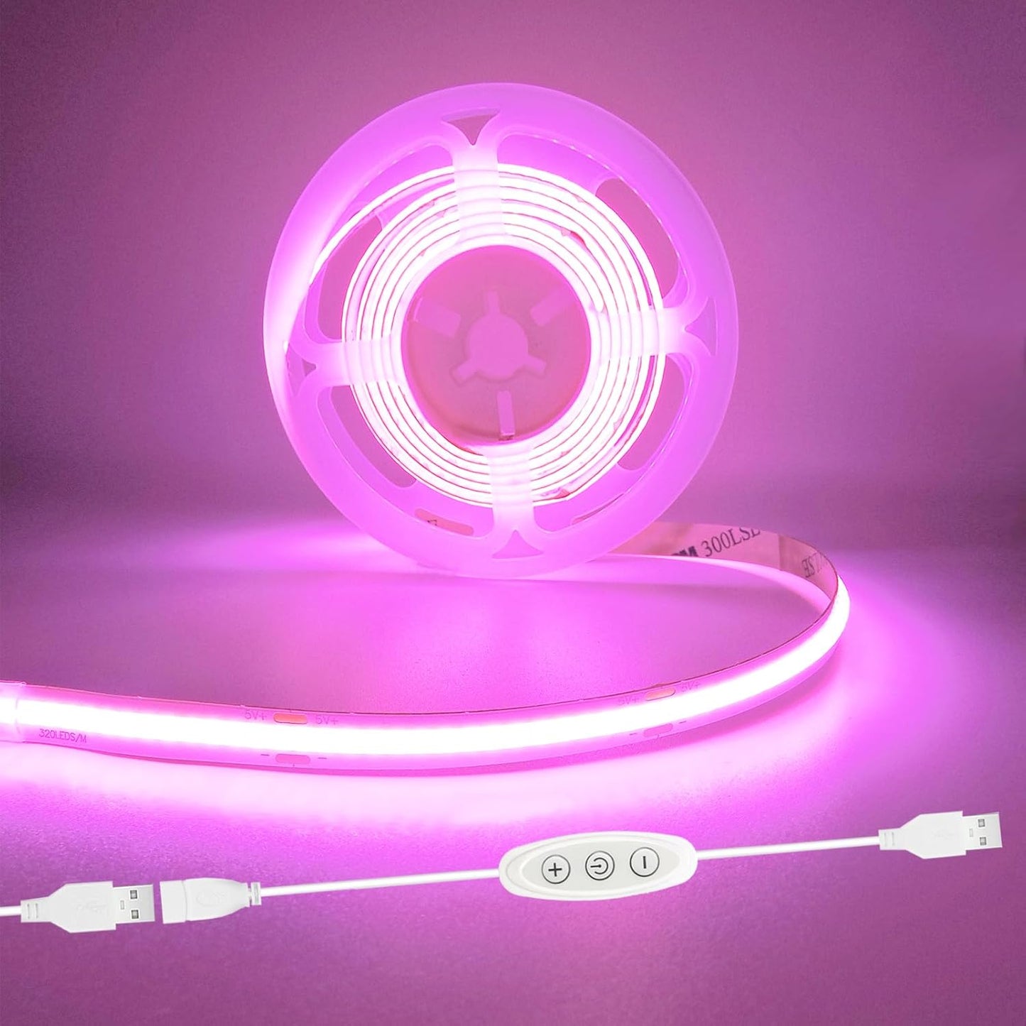 USB Light Strip Warm White 3000K CRI 92+ Small Dimmable COB LED Strip Light Cuttable 5V USB Powered 6 ft 10W for TV Backlight Cabinet Bedroom Indoor DIY Lighting Project