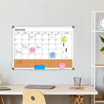 Weekly Dry Erase Calendar Whiteboard for Wall, 24" x 18" Double-Sided Weekly Planner White Board Cork Combo, Hanging & Wall Mount Week Bulletin Board with Notes for Home, Office, School, Kitchen