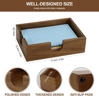 MultiBey Walnut Wood Sticky Notes Holder for Desk, 4x6 Inch Self -Sticky Note Memo Holder, Wooden Sticky Note Dispenser Office Desk Organizer for Dorm Room Office Home School (S)