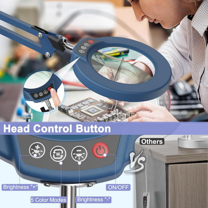Coyeth 10X Magnifying Glass with Light and Clamp, Real Glass Stand Lighted Magnifier, 5 Color Modes Stepless Dimmable LED Desk Lamp Hands Free for Crafts Hobby Reading Painting Sewing Close Work
