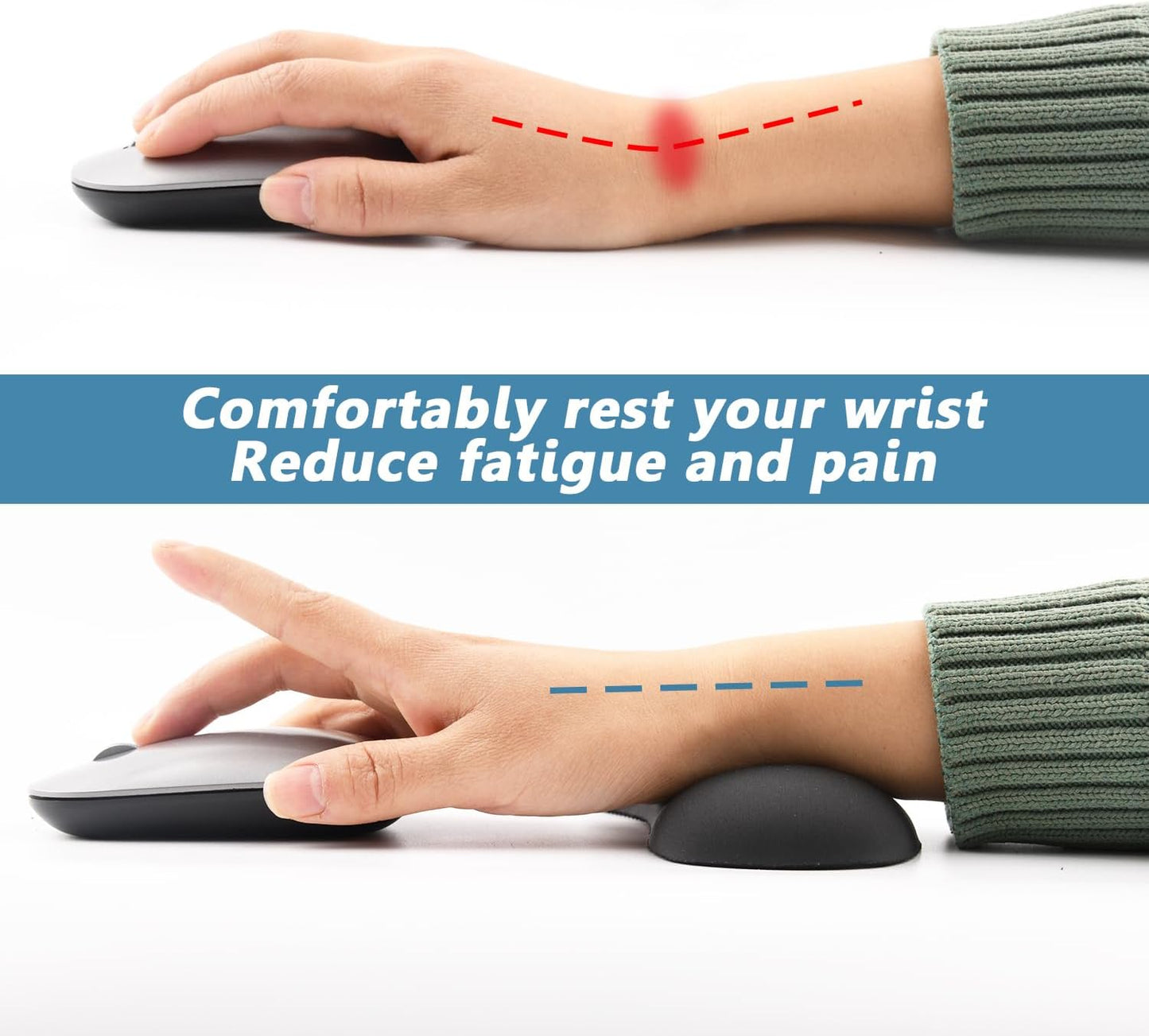 Ergonomic Mouse Wrist Rest Pad, Small Gel Mouse Keyboard Support Cushion Non-Slip Base, for Easy Typing and Wrist Pain Relief Office Computer, Laptop, PC Gaming (Blue)
