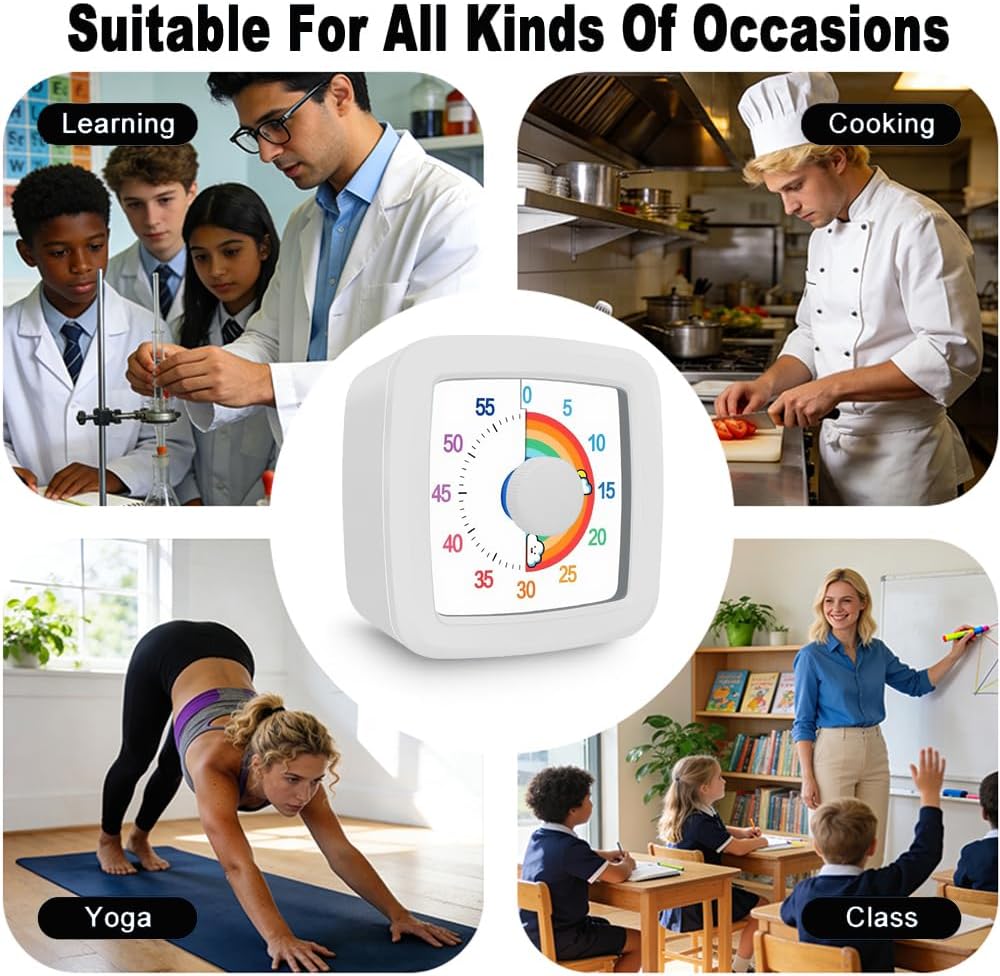 Visual Timer for Kids & Adults, 60 Minute Rainbow Countdown Timer, Time Management Tool for Classroom, Home, Kitchen, Office, School