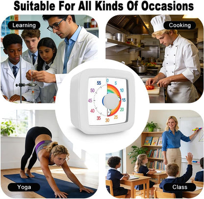 Visual Timer for Kids & Adults, 60 Minute Rainbow Countdown Timer, Time Management Tool for Classroom, Home, Kitchen, Office, School