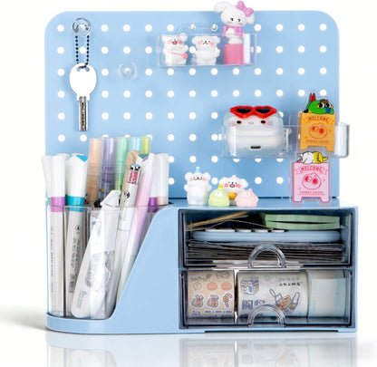 Comix 360° Rotating Pen Holder for Desk, Cute Pencil Holder Pen Organizer, Green Acrylic Pencil Cup Caddy with 5 Slots for Home School Office Supplies