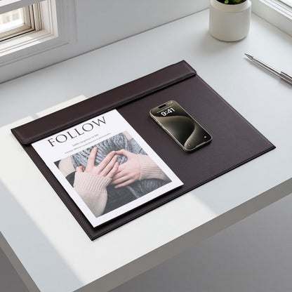 KINGFOM Ultra-Smooth PU Leather Desk Pad & Mat Office Desk Drawing & Writing Board A3/ A4 File Paper Clip Table Protector Mat on Top Large 24''x18'' (Black)