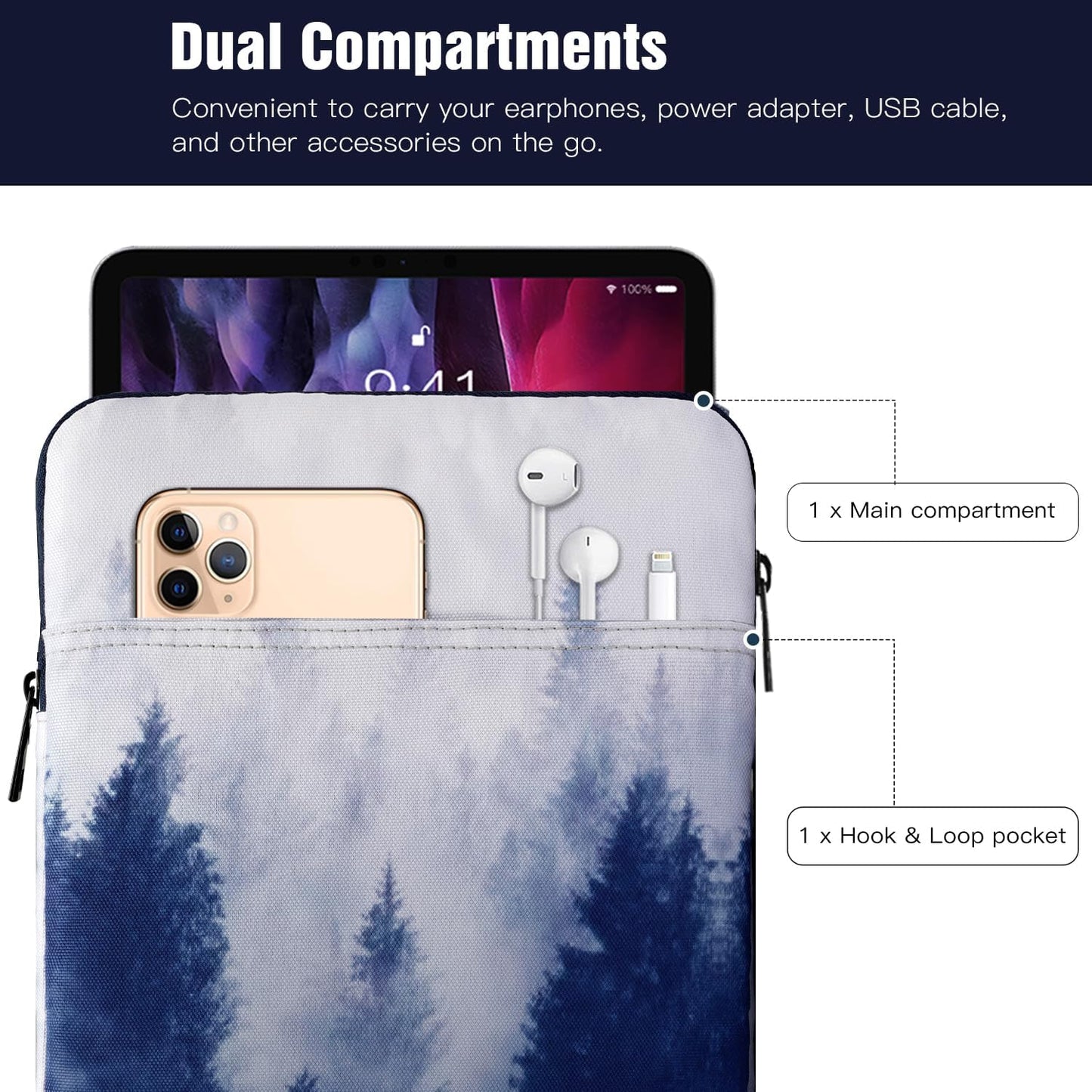 TiMOVO 9-11" Tablet Sleeve Bag for iPad 11-inch A16 2025, iPad 10.9"/10.2"| Air 11 Inch/5th/4th Gen. 10.9", Galaxy Tab A9+/A11Plus 11", Protective Bag Fit Smart Keyboard, Dusty Blue