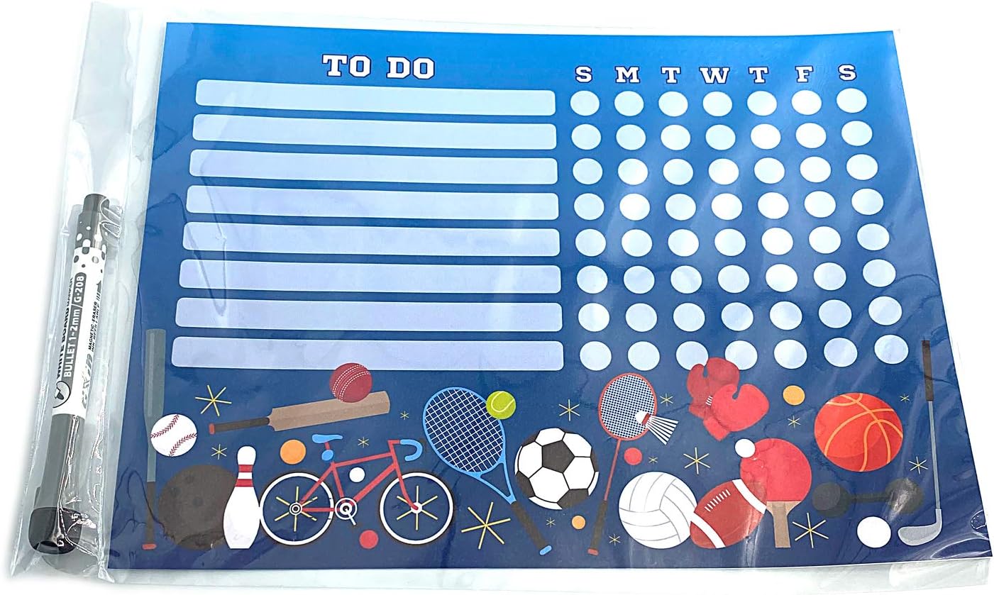 Dry Erase Whiteboard Task & Habit Tracker | Removable and Restickable Adhesive Decal | Fine-Tip Magnetic Marker Included | 9” x 12”