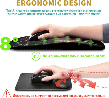 Hokafenle Ergonomic Mouse Pad Wrist Support with Massage Design, Wrist Rest Pain Relief Mousepad with Memory Foam&Non-Slip PU Base, Mouse Pads for Wireless Mouse & Desk (12x8 inch,Black)