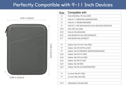 Dadanism 9-11" Tablet Sleeve Bag Carrying Case for iPad (A16) 11th Gen 11", iPad 10th Gen 10.9" Air 5/4, iPad Air M4/Pro 11", iPad 9/8/7th, Galaxy Tab A11+ Plus 11", Remarkable 2 10.3", Black