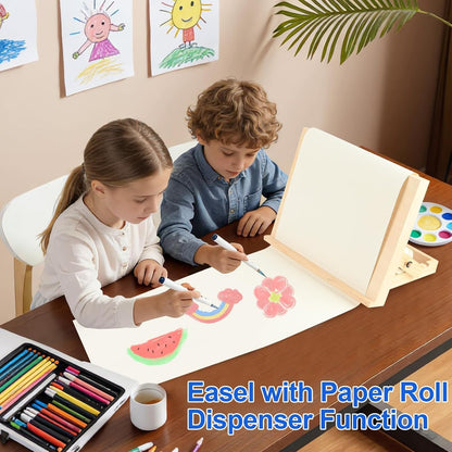 Kids Tabletop Art Easel with Paper Roll Dispenser | Adjustable Portable Desk & Table Top Painting Drawing Stand (13.8" x 11.4", Without Paper Roll)