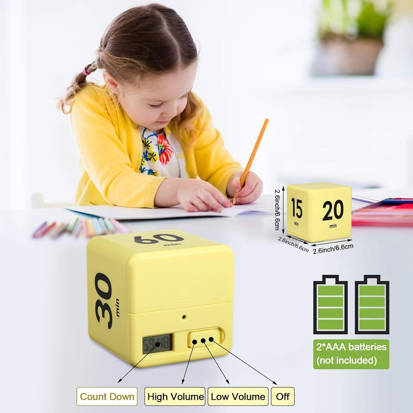 Weewooday Cube Timer, Gravity Sensor Flip Timer for ADHD Productivity, Classroom Kitchen Study Workout Cooking Desk Timers for Time Management, 15 20 30 60 Minutes Countdown Tool(Pink)