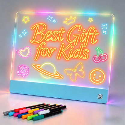 Rechargeable LED Drawing Board for Kids with Tracing Pages, Lumi Board Magnetic Light Up Acrylic Dry Erase Board, LED Note Board with 4 Magnets, Birthday Gifts Toy for Kids/Girls