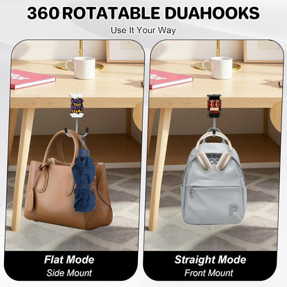 AULEEP 2 Pack Clamp-On Under Desk Bag Hook, Adjustable Purse Holder for Table with Cute DIY Stickers, 100 lbs Capacity Heavy-Duty Desk Organizer Hooks for Handbag, Backpack, Headphone, Black