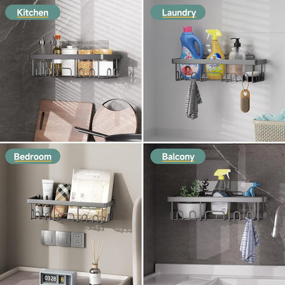 Veken Shower Caddy 6-Pack, Advanced Rustproof Design, No Drilling Adhesive Shelves, Rack with Soap Holder, Large Capacity Bathroom Organizers and Storage, Wall-Mounted Kitchen & Home Decor