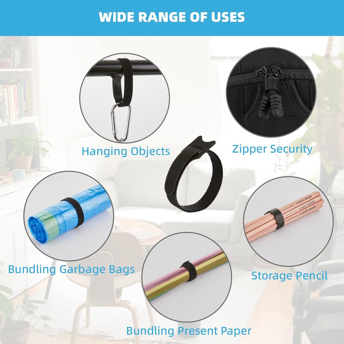 12 Inch Black Cable Ties 50 PCS Reusable Fastening Cable Straps Adjustable Hook & Loop Organizer Straps Cords Management for Home, Office and Data Centers
