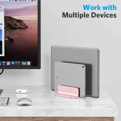 OMOTON Vertical Laptop Stand [Updated Double Version], Desktop Aluminum Mac Book Stand with Adjustable Dock Size, Fits All Mac Book, Surface, Chrome Book and Gaming Laptops (Up to 17.3 inch) (Black)