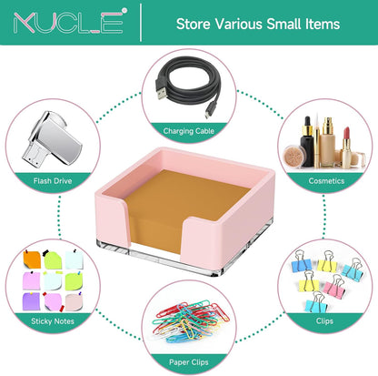 Sticky Note Holder, Glitter Pink Acrylic Notepad Holder 3x3 in Self-Stick Note Dispenser Office Desk Accessories, Memo Pad Holder Organizer for Classroom School Supplies