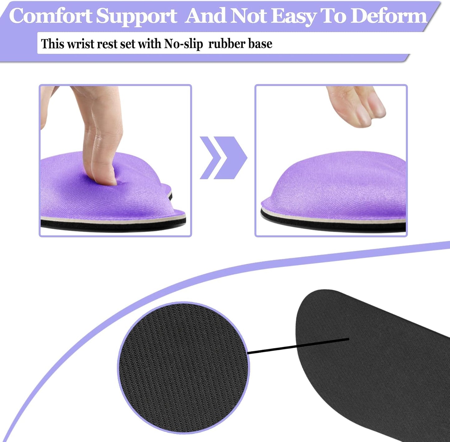 Keyboard Wrist Rest, BamLue Memory Foam Pad Set for Easy Typing & Pain Relief for Laptop, Office & Home, Ergonomic Sets for Keyboard, Gel Mouse Wrist Rest, Smooth Fiber Cushion Wrist Support-Black