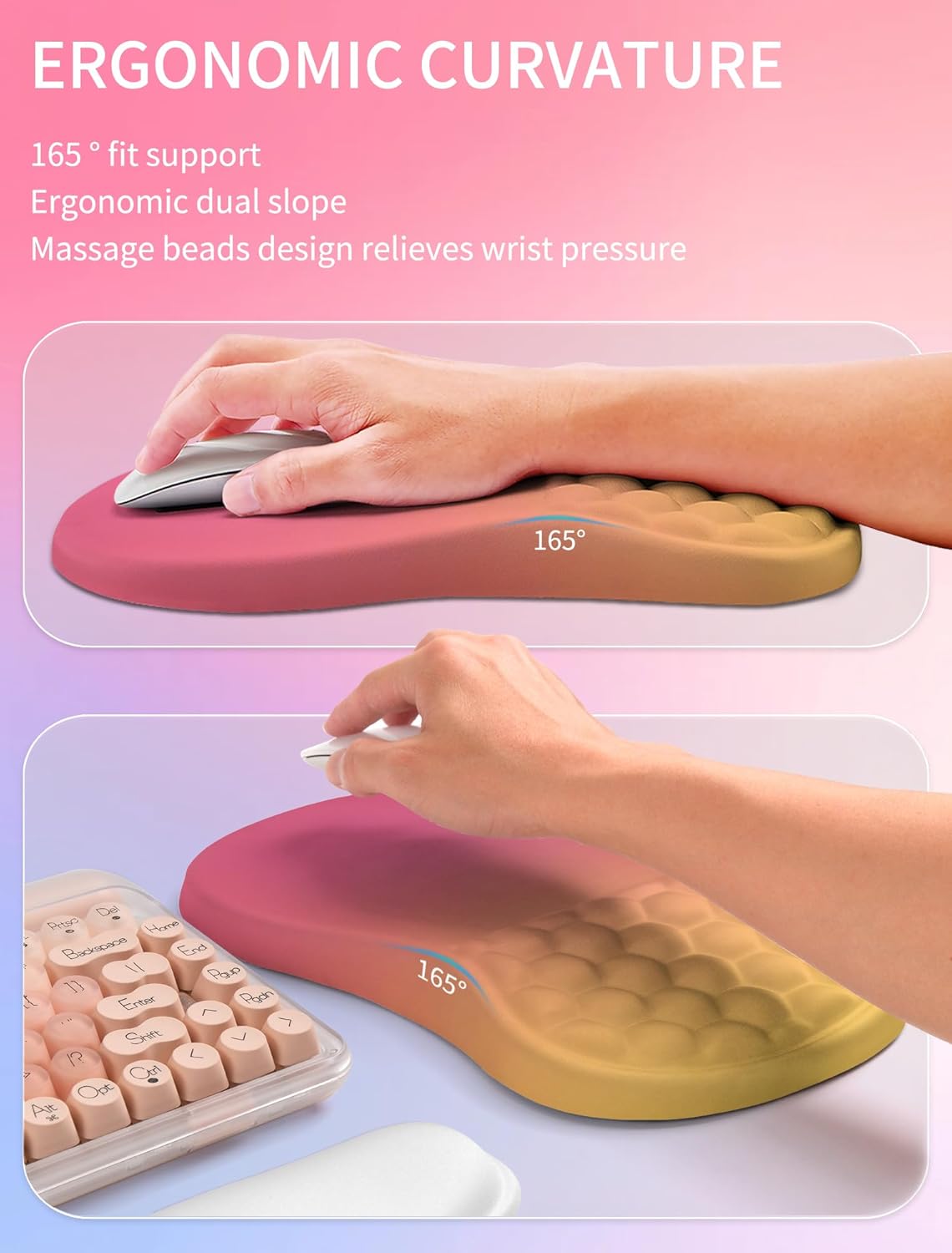 Hokafenle 2in1 Combination, Wave Keyboard Wrist Rest and Ergonomic Curvature Mouse Pad Wrist Support for Relieve Wrist Pain, Filled with Soft Cushion Memory Foam, Black