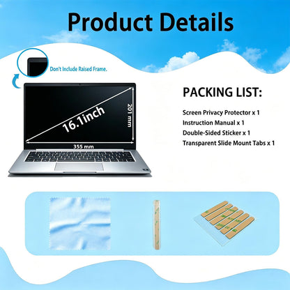 Laptop Privacy Screen 16.1 inch 16:9, 26° Anti Peeping Removable Anti Glare Blue Light Filter Compatible with All 16.1” 16:9 Laptops Portable Monitors