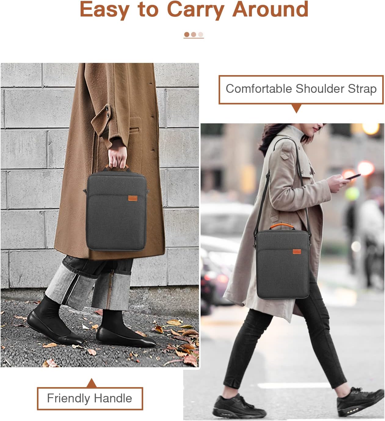 MoKo 13 Inch Tablet Sleeve Bag, Fits with 13 Inch New iPad Pro M5 & Air M4/M3, iPad Pro 12.9 M2&M1,Surface Laptop Go 12.4,Galaxy Tab S8+/S9+ 12.4,Handle Carrying Case with Shoulder Strap,Black &Gray