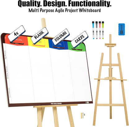 Magnetic Kanban & Scrum Board – Lightweight Agile Whiteboard with Customizable Headlines | Project Planning Board for Home, Office & School | Includes Easel, Markers, Eraser & Wall Mount Kit