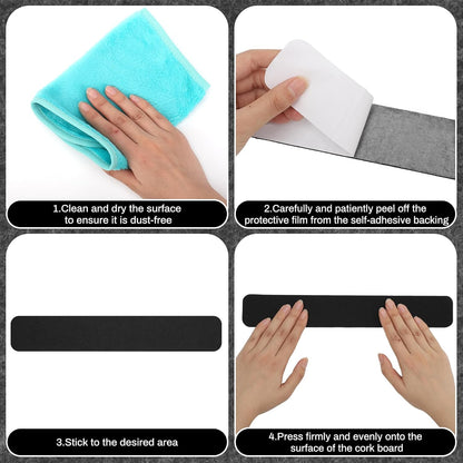 Thboxes 5 Pack Felt Bulletin Board Strips, 13x2 Inch Self Adhesive Felt Pin Boards with 30 Pushpins, Cork Board for Walls Home Office Decor(Black)