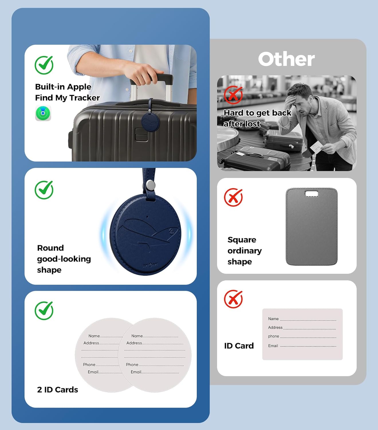 Smart Luggage Tag Works with Apple Find My, Premium Leather Suitcase Tracker with 2 ID Labels, TSA-Friendly, Anti-Lost Travel Essentials for Bags Backpacks, Wireless Charging, Black